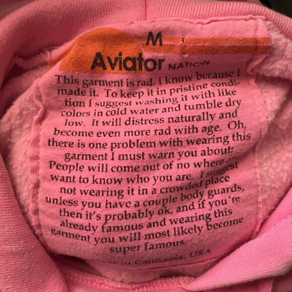 Aviator Nation Logo Pullover Relaxed Hoodie Neon Pink Size Medium Surf Beach V27 - Picture 7 of 7